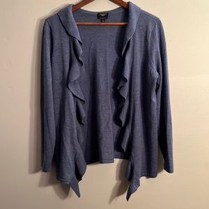 Talbots Blue Pure Italian Merino Wool Ruffle Trim Cardigan Womens Size X (12W)